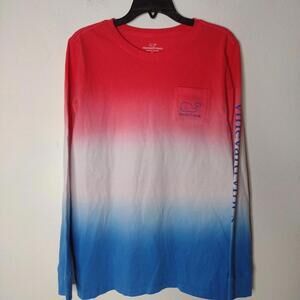 NWT Vineyard Vines Girl's Red/White/Blue/American Dip-dyed LS Shirt S XL (16)